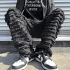 Mens Jeans White Hip Hop Striped Tassel Frayed Straight Baggy Pants Harajuku Male Female Solid Streetwear Casual Denim Trousers 230607