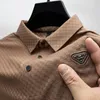 Mens Polos Luxury highgrade ice silk seamless shortsleeved POLO shirt summer fashion letter embroidery stretch Tshirt Men Top 230607