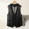 Vrouwen Vesten Vrouwen Mode Vest Vintage V-hals Mouwloos Gaas Jas Vrouwelijke Casual Losse Bovenkleding Chic Tops Vrouw Zwart vest Jas