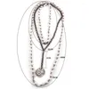 Hanger Kettingen Mode Boheemse Tribal Sieraden 3 Layer Meerdere Witte Stenen Rozenkrans Schakelketting Ronde Disco