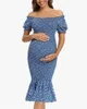 Puff Sleeve Maternity Dress For Photo Lady Photography Props Women Floral Print Sexy Pregnant Dresses 2023 Female Shoot Mermaid Dress