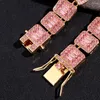 Link Bracelets Iced Out Pink Baguette Cuban Chain Tennis Bracelet For Women Men Bling Micro Pave Square Punk Jewelry