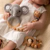 Mobiles# 1PC Baby Rattle Toys Cartton Animal Crochet Wooden Rings DIY Crafts Teething Amigurumi For Cot Hanging Toy 230607