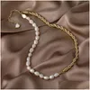 Pendant Necklaces Pearls Natural Freshwater Pearl Necklace For Women Vintage Twist Stitching Chain Choker Ins Jewelry Drop Delivery P Dhn1I