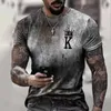 Men's T-shirts Men's Summer Loose Round Neck Poker K Gradual Color Changing Printing Short Sleeve Thermal Sublimation T-shirt Men's Wear