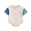 Tench jassen Baby Jongens Meisjes Korte Mouw Patchwork Kleur Romper geboren Bodysuits Met Zak 230608