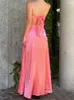 Casual Dresses Women Y2K Satin Tube Dress Strapless Wrap Chest Hollow Out Pleated Long Summer Bohemian Cocktail Party Elegant