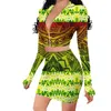 Casual Dresses Summer Women Sexig design Kort klänning Lång ärm Tvådel Mini kjol Set Beachwear Polynesian Samoa Tribal Print