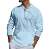 Camisas casuais masculinas masculinas havaianas primavera outono praia tropical algodão linho alça bolso cor sólida com capuz manga longa medieval masculino