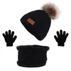 Kleidungssets 77HD 3 Stück Winter Warme Baby Einfarbige Mütze Handschuhe Schal Set Fellknäuel Mützen Fäustlinge Schals Kit für Kleinkind Mädchen Jungen