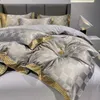 Conjuntos de cama de alta qualidade cetim jacquard e algodão conjunto de cama de luxo chique borda dourada bordado capa de edredom conjunto de lençol fronhas 230607