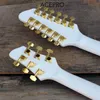 Acepro White Color Double Neck Electric Guitar With Basswood Body Carved Top Abalone Custom Stem Inlays Gold Hardware Guitarra