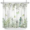 Shower Curtains Green Eucalyptus Leaves Shower Curtains Watercolor Boho Floral Waterproof Morden Bathroom Bathtub Curtain Room Decor With Hooks 230607