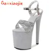 Sandales 20CM discothèque femmes chaussures pôle danse modèle marche spectacle étanche plate-forme paillettes tissu Super grande taille talons hauts mode