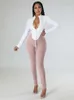 Women's Two Piece Pants Color Block Patchwork One Long Jumpsuit Chic Zipper Front Lace Up Drawstring Overalls Streetwear Full Sleeve Skinny