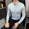 Chemises décontractées pour hommes Camisa De Hombre Elegante Stripe White Chemise à manches longues Mens Office Dress Social Business Work Black QualityMen's