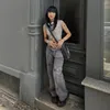 Calça jeans feminina street retrô cintura baixa jeans cargo feminina com estampa de estrela design de bolso grande reta casual feminina