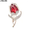 Broches JINGLANG Cor Dourada Flor Pins Strass Cristal Rosa Para Mulheres Vestido de Noiva Decoração Jóias de Luxo