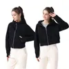 LL Felpa con Cappuccio da Donna Autunno Felpa con Cappuccio da Yoga Giacca Sportiva da Donna Mezza Cerniera Cerniera Intera Spessa Stile Corto Allentato con Felpe in Pile Lululemen Donna Donna