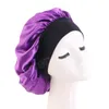 Svart turban hatt brett band satin motorhuv Kvinnor sovmössor badrum natt sömn beanie cap femme hårhat