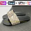 Men Slippers Beach Slides luxury slide summer Women flat slipper leather rubber sandals black floral canvas blue flowers mens womens shoes outdoor sandal With box