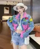 Women's Jackets Denim Jacket For Womens 2023 Spring Stitching Lace Sequined Flower Coats Fashion Female Clothes Jaqueta Jeans Feminina