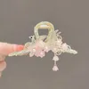 Dangle Chandelier Pink Flower Hair Claw for Women Cute Girls Clamps Hair Crab Metal Ponytail Metal Large Barrette Hair Accessories Headwear Tiara Z0608