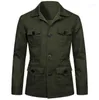 Men's Jackets Cotton Linen Cargo Men Multi Pockets Outdoor Jacket Safari Streetwear Work Outwear 4 Colors Size M-5XL