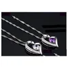 Pendant Necklaces White Austrian Crystal Purple Diamonds Love Heart Statement Necklace Fashion Class Women Girls Ladies Elements Jew Dh0A4