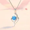 Collar Pendientes Conjunto Moda Coreana En forma de corazón Mar Azul Imitación Topacio Amor Colgante