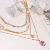 Chains Luxury Heart Rhinestone Tennis Chain Pendant Necklace For Women Multi-layer Golden Pearls Beaded Choker Trendy Jewelry