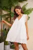 V-neck Summer Mini Lace Dress Short Sleeve Date Empire Hollow Casual Dress Women Party Dresses Plus Size Ladies 2023 A Line Vestidos Robe with Pocket Shorts