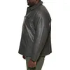 Men's Jackets Men's Leather Jacket Vintage Hoodless Long Sleeve Black Gray Coat Suitable For Spring And Autumn