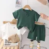 Clothing Sets Children's Summer Suit Korean Style Clothes For Baby Boys 18 To 24 Months Solid Color Short Sleeve T-shirts And Shorts