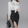 Work Dresses Arrival Style Women Sets Off Shoulder Loose White Shirt And Slim Sexy Pencil Skirt Elegant Formal Two Pieces