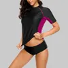 wetsuits drysuits Charmleaks 여자의 짧은 소매 발진 셔츠 수영복 패치 워크 수영복 서핑 탑 러닝 바이킹 셔츠 발진 가드 UPF50 230607