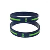 Bangle 1pc Green Line With Cancer Ribbon Silicone Wristband Black Rubber Bracelet