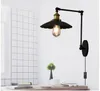 Wandlamp Plug In Sconce Swing Arm Zwart Industriële Metalen Lampen Met Snoer Retro Lichtarmatuur