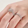 Anneaux de mariage elle 2 pièces pour femmes solide 925 argent Sterling bague de fiançailles ensemble de mariée 16Ct Halo coupe ronde AAAAA Zircon 230608