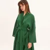 Vêtements de nuit pour femmes couleur verte Robe de nuit chemise de nuit pour femme Homewear pour dame peignoir coton lin femme Pyajama