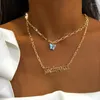 Chaînes Mode Multicouche Papillon Lettre Pendentif Collier Pour Femmes Bling Strass Chaîne Ras Du Cou Bijoux Cadeau