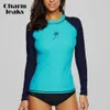 Combinaisons Combinaisons Étanches Charmleaks Femmes Rashguard Maillots De Bain À Manches Longues Rash Guard Surf Top Colorblock Maillot De Bain Vélo Vélo Chemises UPF50 Beach Wear 230607