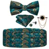 Bow Ties Teal Paisley Men's Tuxedo Cummerbund Silk Bow Tie Set Man Wedding Dress Midje elastisk midja för män Tuxedo Wide Belt Dibangu 230607