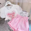 衣料品セット小売女の女の子ティーンエイジ韓国夏のピンクセットTシャツショーツファッションスーツガール4-9 T 230607