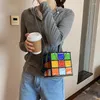 Bolsas de noite xadrez cubo mágico bolsas para mulheres 2023 couro envernizado caixa moda bolsa quadrada personalidade engraçado ombro bonito senhoras