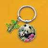 Keychains 2023 Fashion Key Chain Estetic Ring Keychain Söt panda Family Presents for Metal Glass Cabochon Kawaii