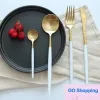 New Portugal pointed tail cutlery knife and fork spoon Hotel 304 stainless steel western tableware The white handle golden flatwar