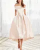 Party Dresses Ball Gown Elegant Vintage Engagement Prom Dress Off Shoulder Short Sleeve Ankle Length Satin Evening Gowns Robe De Soriee