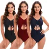 Roupas de banho femininas em estoque Maiôs femininos de peça única sólida oca com cordão Beleza nas costas Decote em V Body monoquíni Corte alto Roupa de praia