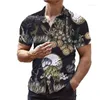 Men's Casual Shirts Hawaiian Shirt Men Button Down T-Shirts Regular-Fit Black White Gold Party Short Sleeve Dress Ethnic Blouse